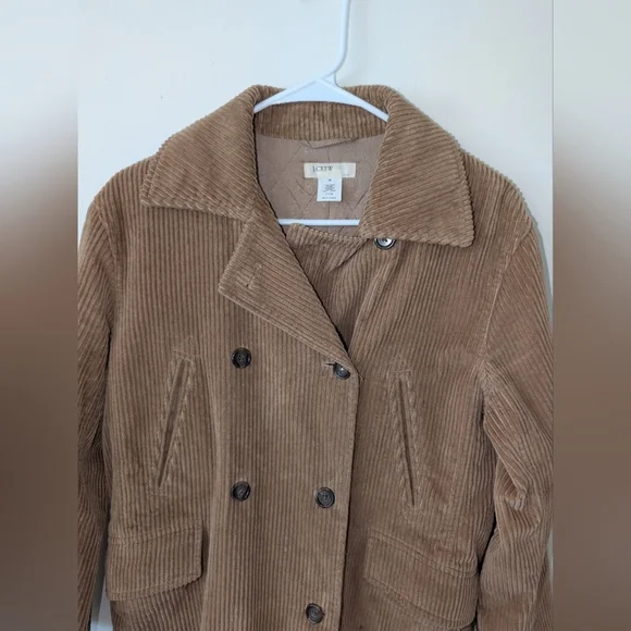J. Crew Womens XS Corduroy Pea Coat 100% Cotton Tan Classic Preppy Cabin - Picture 3 of 7